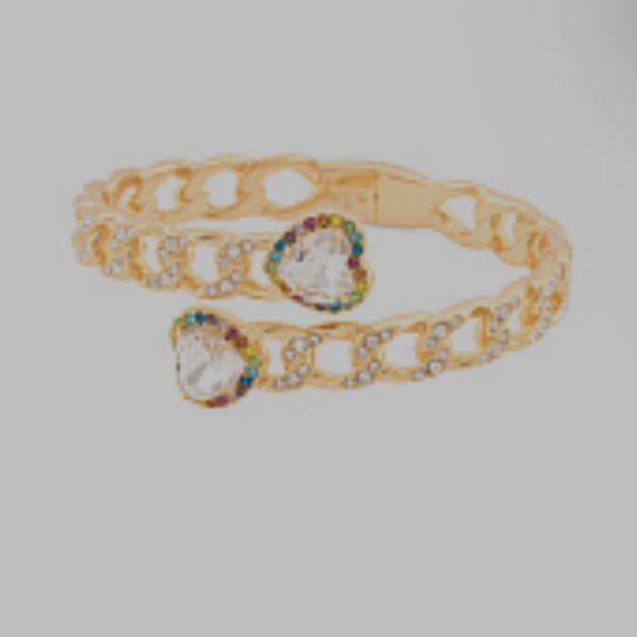 KURT GEIGER LONDON NWT gorgeous Rainbow Heart Hinged Bypass Bracelet - Picture 2 of 11